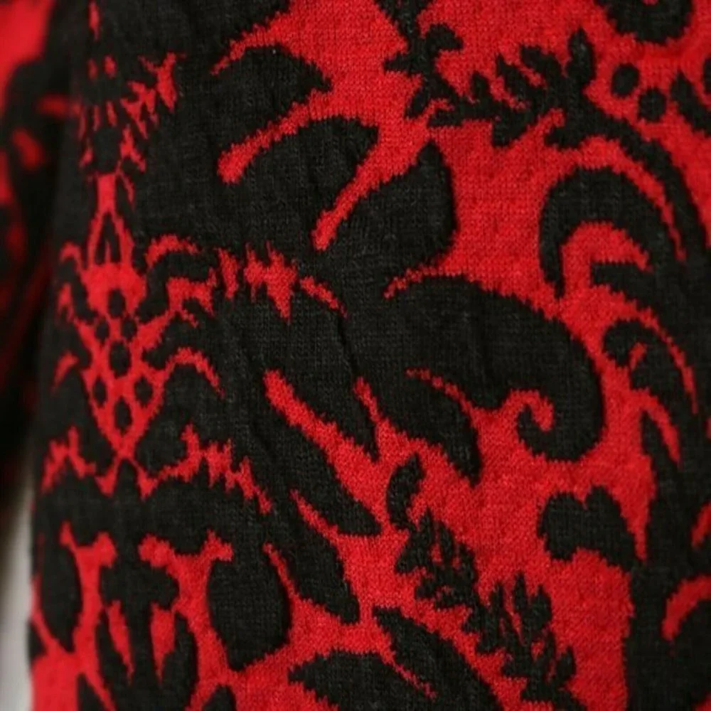 Christopher & Banks Cardigan Jacket Red Black Damask Petite Medium‎ PM